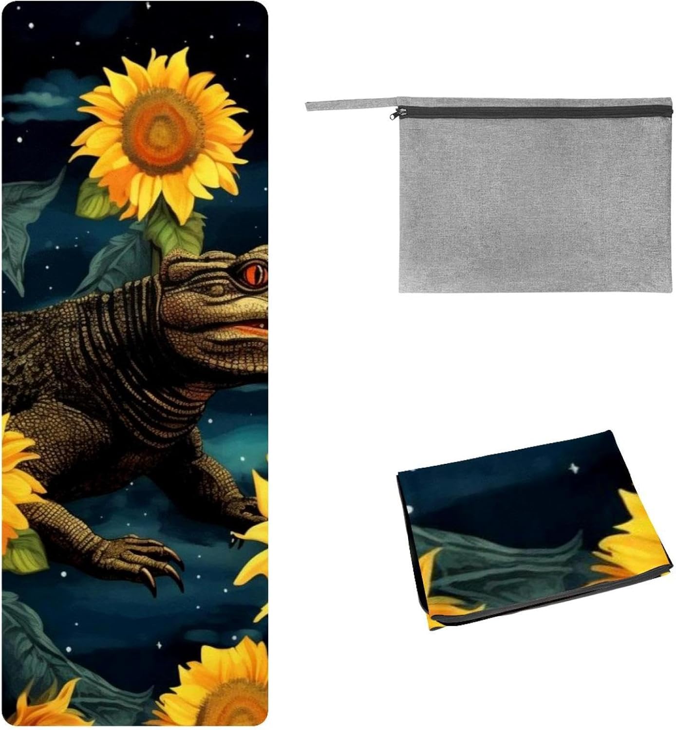 Yoga Towel, Crocodile Star Sunflower Non Slip Sweat Absorbent Hot Yoga Mat Towel for Hot Yoga, Pilates and Fitness - 72.8" x 26.8"