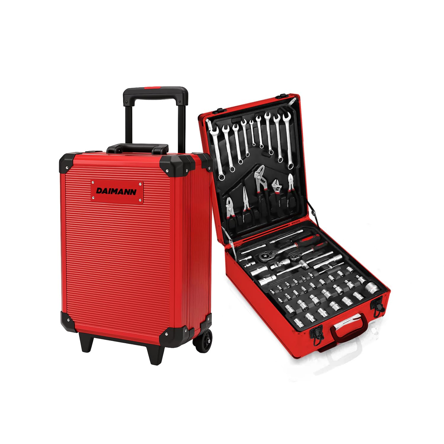 Wintem - Trolley Porta Attrezzi CraftyCart 699 Pezzi con Vassoi Organizzativi e Manico Telescopico, Cassetta Compatta per Uso Professionale e Domestico, Utensili in Acciaio Resistenti (Rosso)