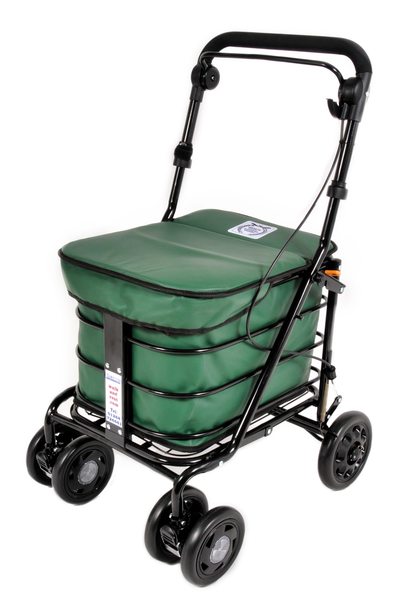 Walk And Rest Forest Green Walking Trolley/Shopping Trolley With Seat/Seated Mobility Trolley/Stroller/Rollator (Fully Assembled Ready To Use!) Folding With Handbrake 6 Wheels And Seat (Forest Green)