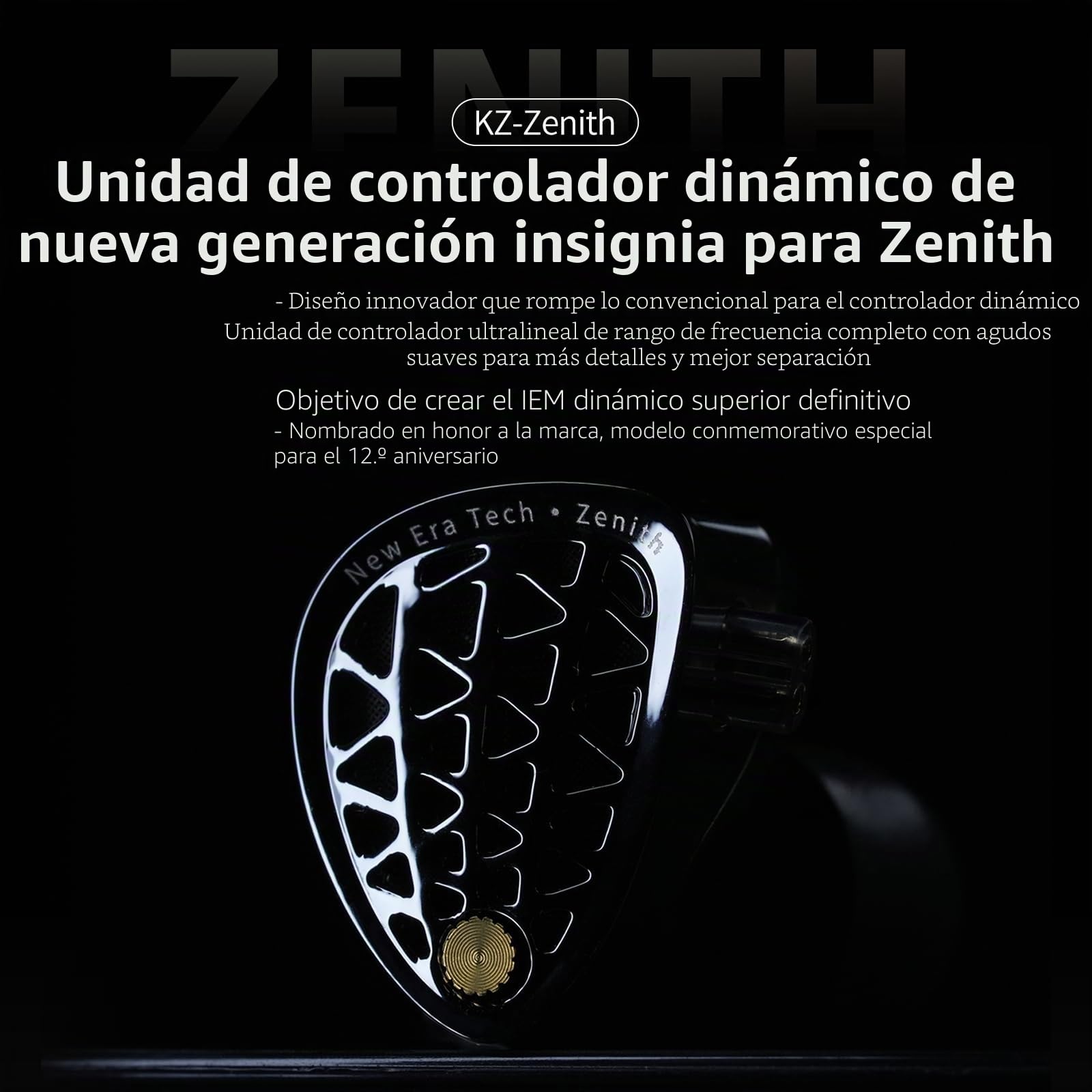 KZ Zenith IEM Auriculares con cable, auriculares profesionales con aislamiento de sonido, sonido claro y graves profundos, controlador dinámico único más grande, ajuste seguro en el monitor de oído