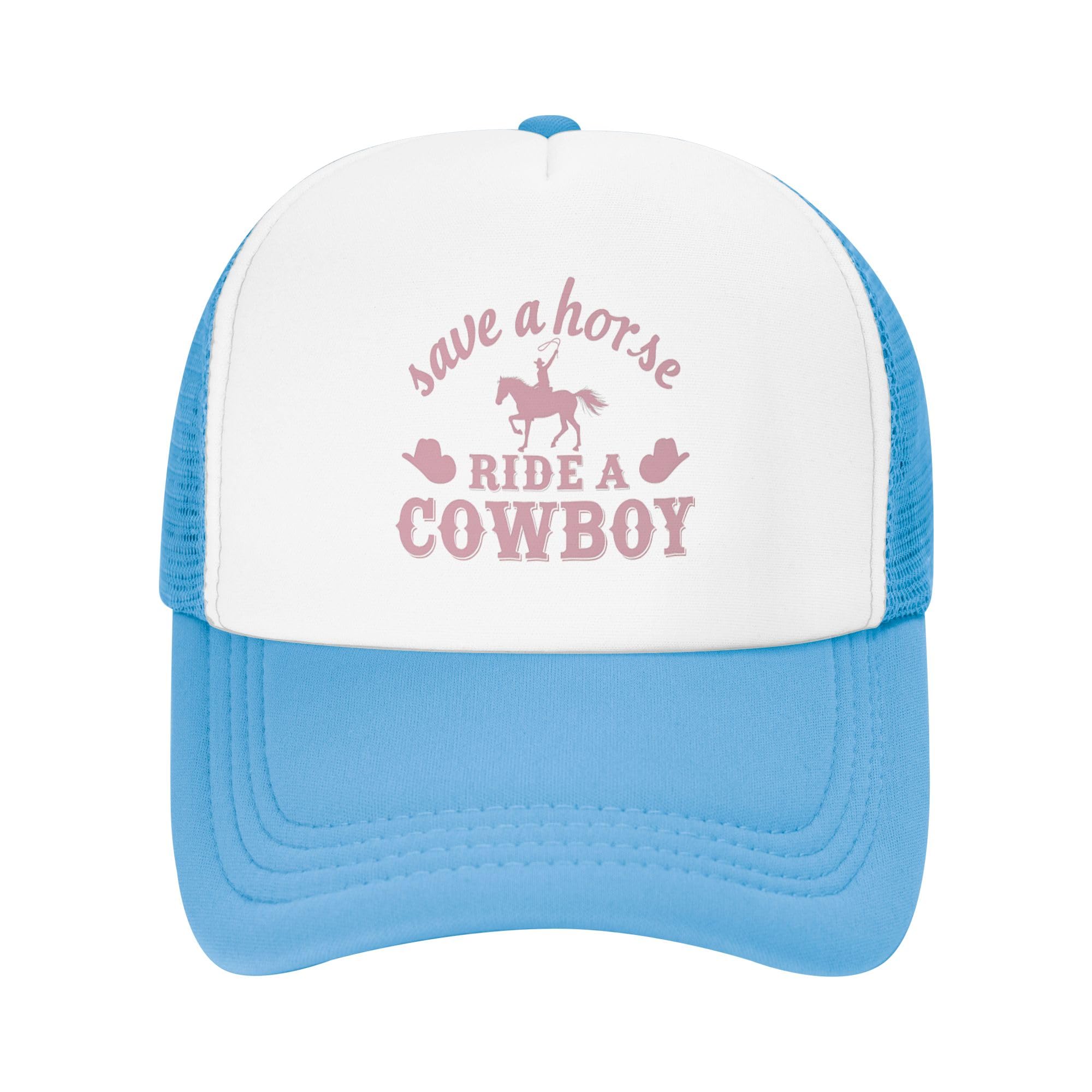 Save A Horse Ride A Cowboy Trucker Hat Just Girl Who Loves Horse Baseball Cap Mesh Back Adjustable Hats for Kids - Sky Blue