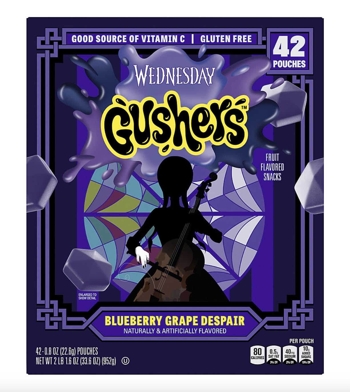 Wednesday Addams Blueberry Grape Despair Fruit Flavored Snacks, 42 Pouches, Gluten Free, Good Source of Vitamin C | Holiday Edition