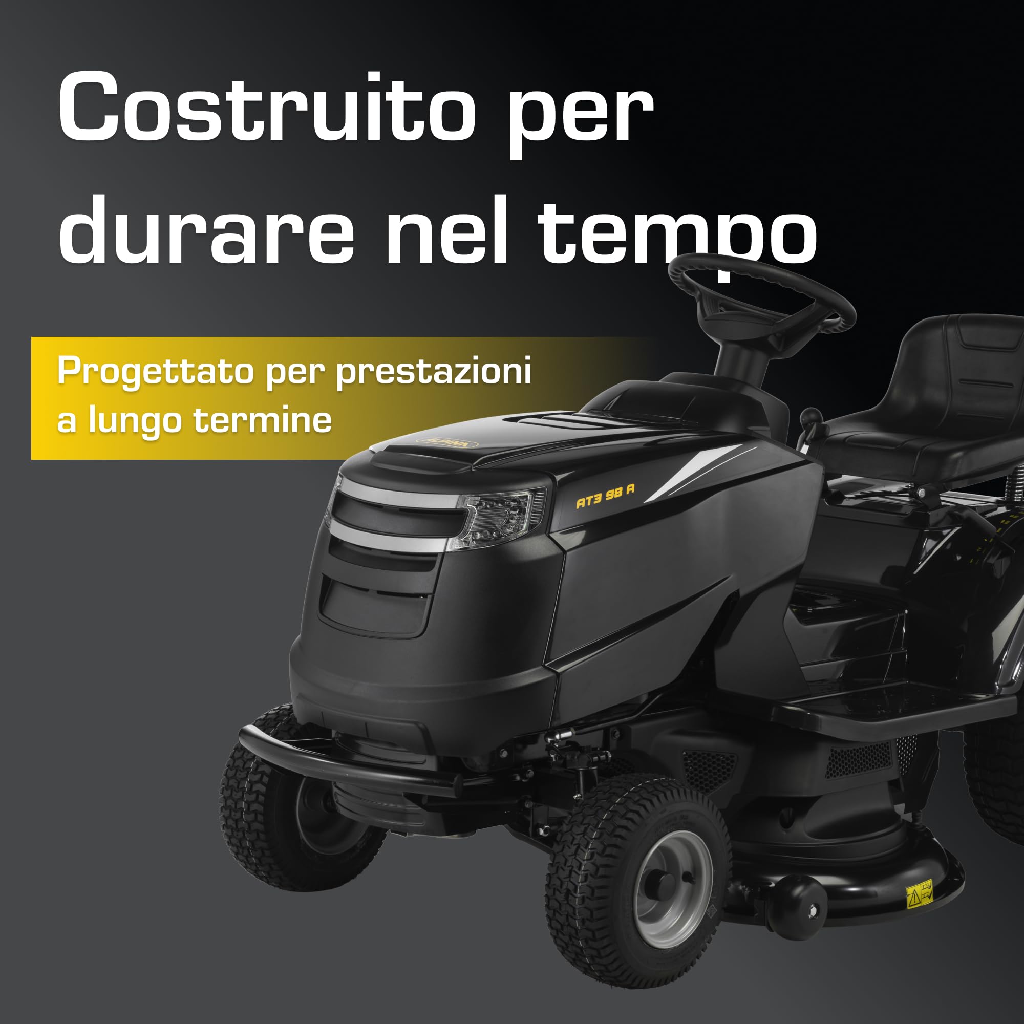 Alpina AT3 98 A Trattorino Da Giardino, 6,5 kW, 98 cm – Frizione Elettromagnetica PTO, 7 Altezze Di Taglio – Prati Fino A 4.500 m²