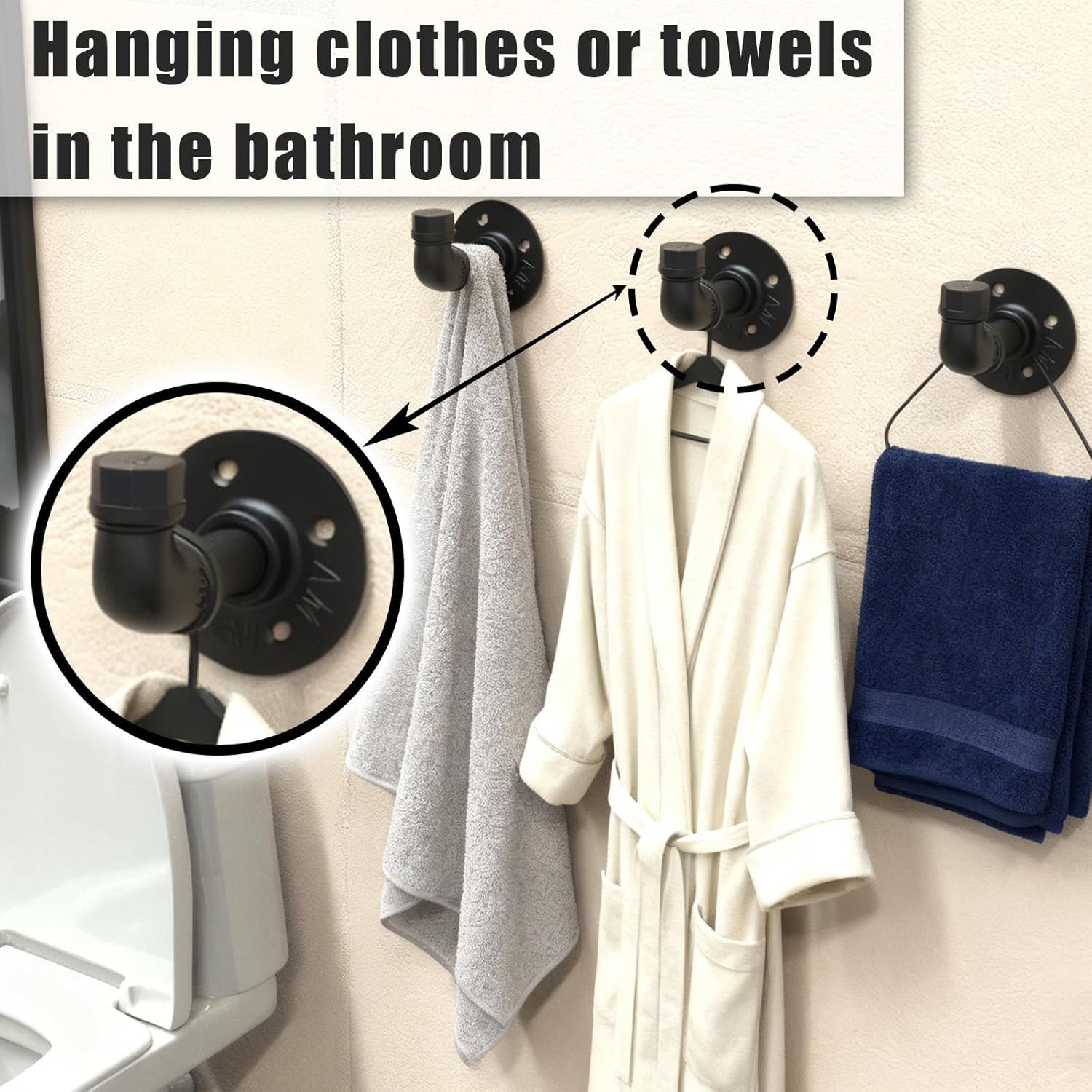 Industrial Duct Hook, Wrought Iron Coat Hook, Heavy Duty DIY Wall-Mounted Rustic Style Coat Rack, Suitable for Farmhouse and Kitchen Decor, Matte Black Hook（8）