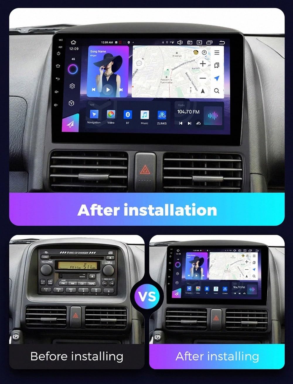 Radio Macchina Touch Screen per Honda CRV 2002-2005 Wireless Carplay Android Auto Stereo Auto Bluetooth Ips con Pantalla Táctil con Gps, 8 Nucleo 8G+256G