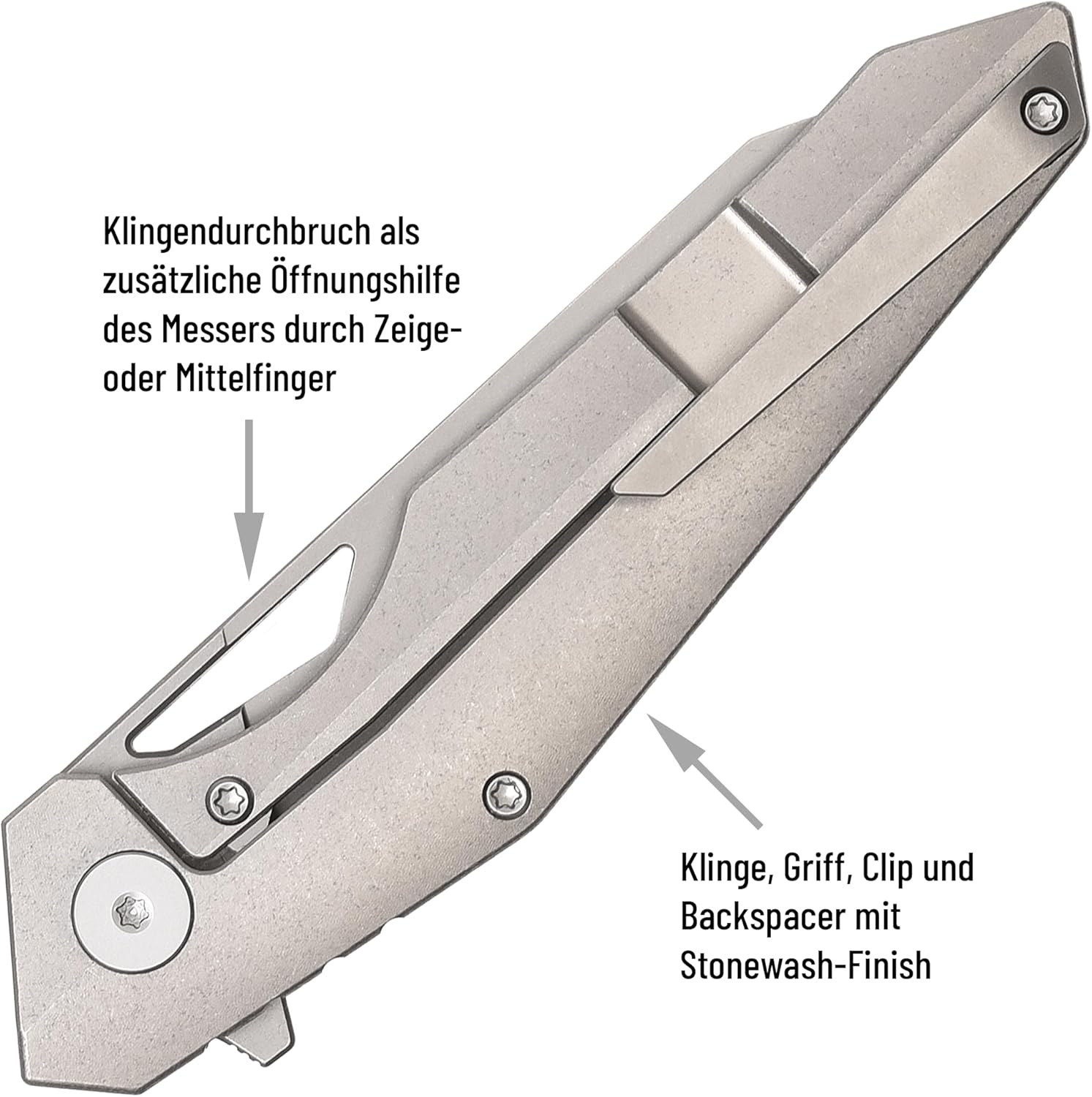 BROK - Pocket knife - EDC folder made of CPM S35VN steel - Titanium handle - Wharncliffe blade – Flipper (Stonewash)