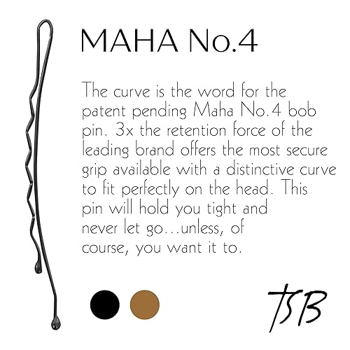 Miniatura 2 de TSB Maha No.4 - Juego de 50 alfileres curvados para un gran ajuste, retención 3X, agarre seguro para moños, cabello y más