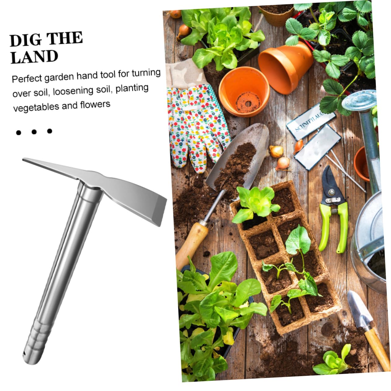 Hemobllo Attrezzo da Giardino in Acciaio Inox, Piccola Versione Manuale | Argento, per Orto e Diserbo, Strumento Compatto per Scavare e Lavorare Terreno