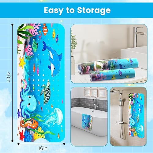 Miniatura 6 de Alfombra de baño para bañera, tapete para bañera para niños y adultos, antideslizante, 40 x 16 pulgadas, extra largo, con ventosa para un agarre