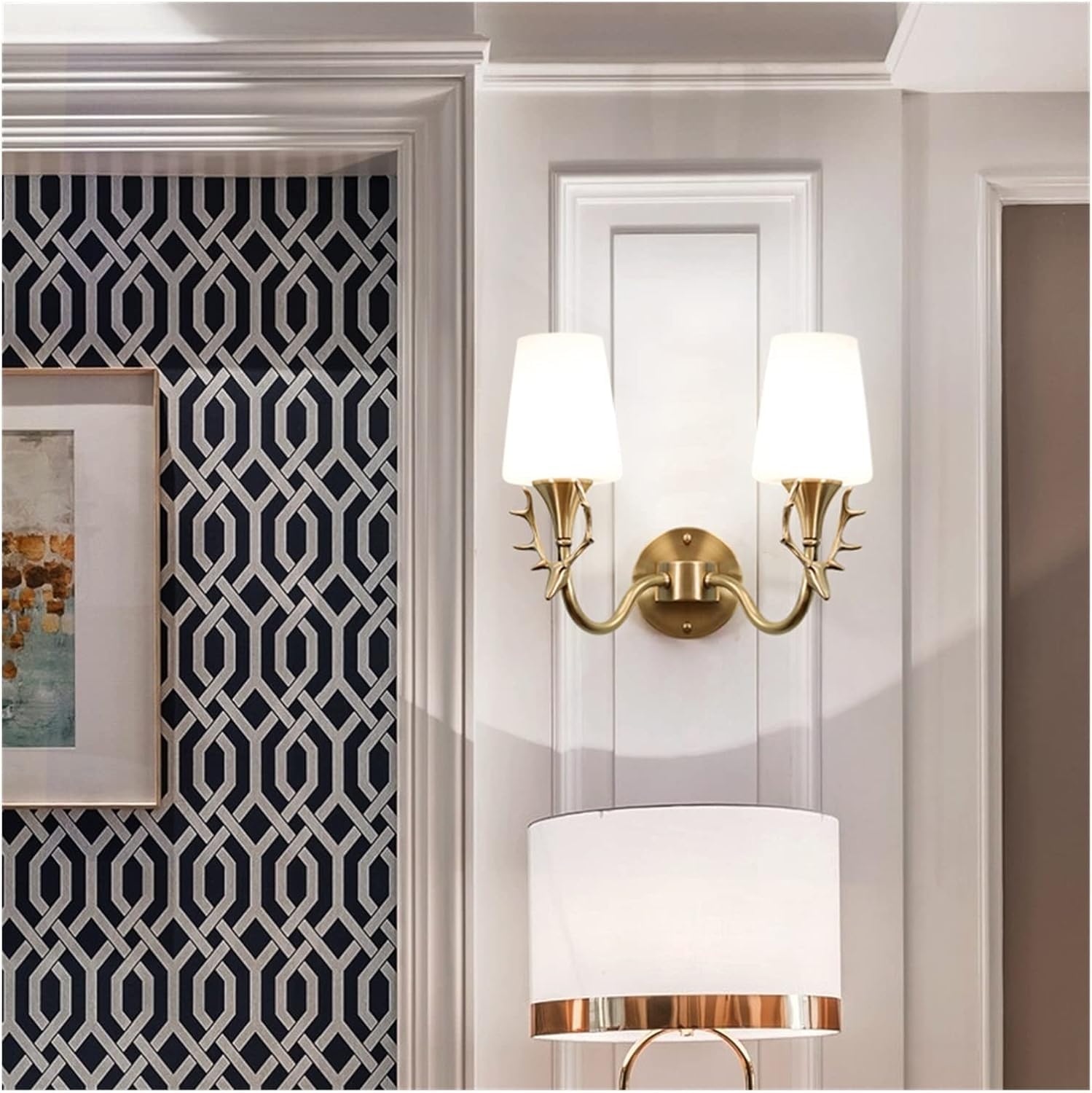 ASerZenith Wall Sconces, Copper Antler Wall Lamp Bedroom Simple Bedside Lamp Living Room Aisle Bathroom Mirror Front Lamp,Pendant Light,Gold-1Light