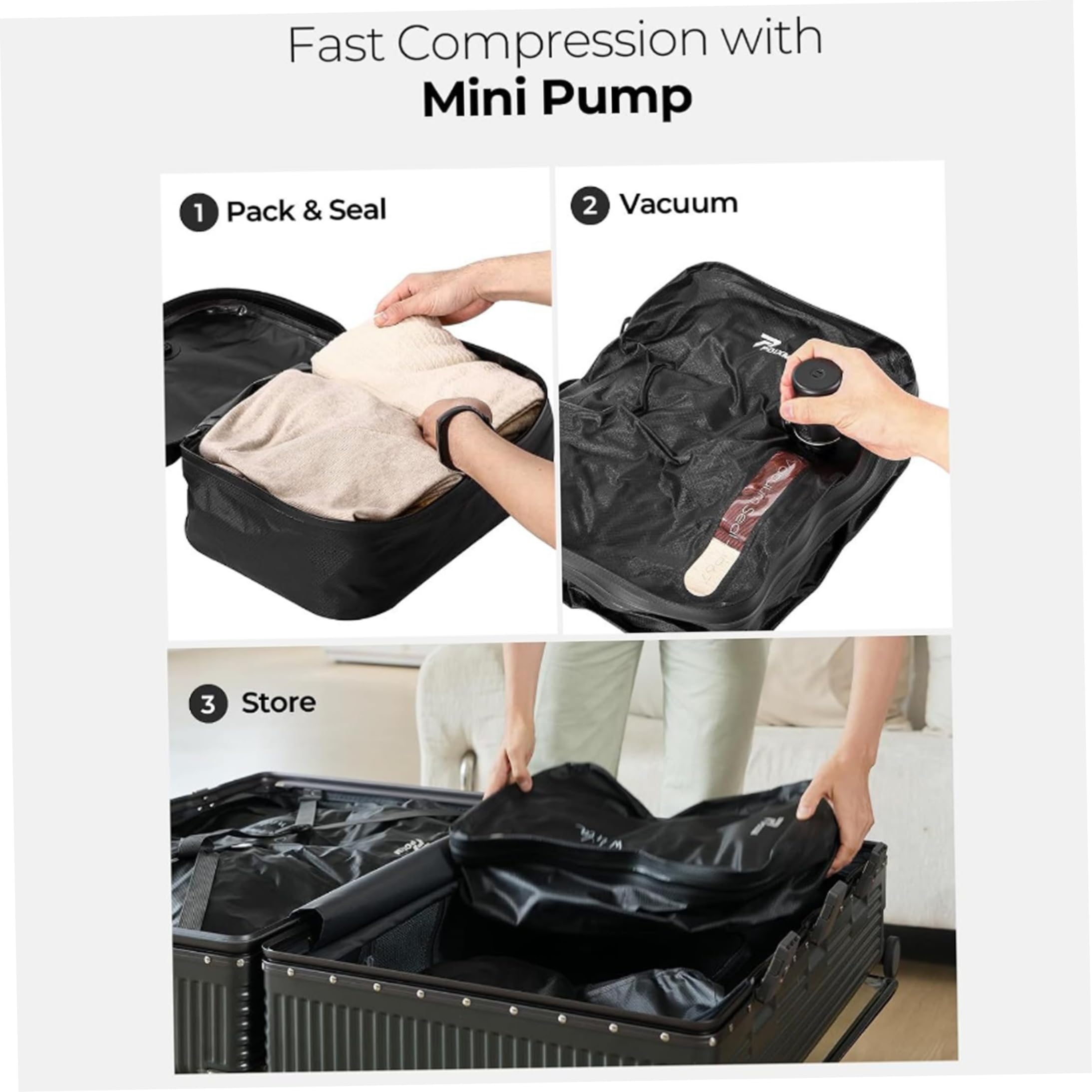Bolsas de compresión de viaje, bolsas de vacío impermeables para equipaje, color negro