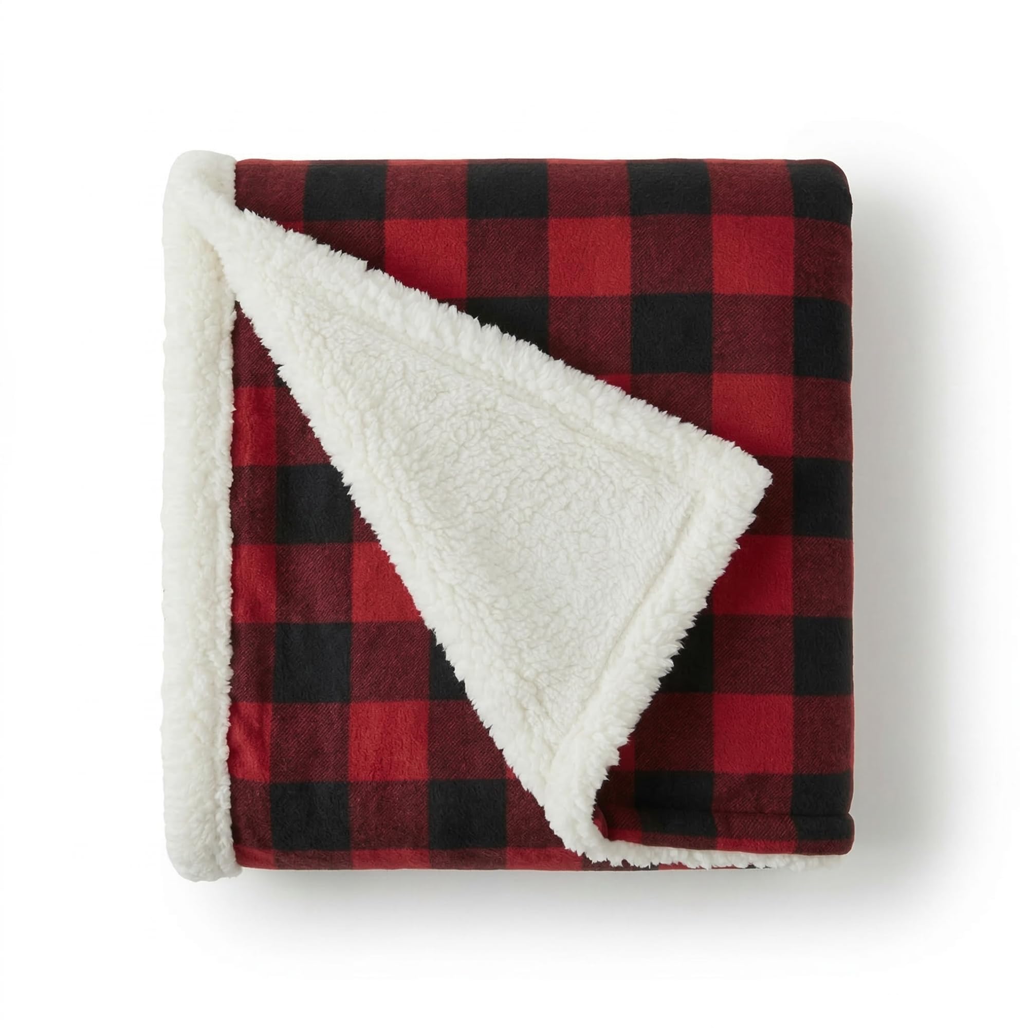 Eddie Bauer Reversible Bedding, Buffalo Plaid Home Decor for All Seasons, Fleece Sherpa Cotton. Red Check, Throw