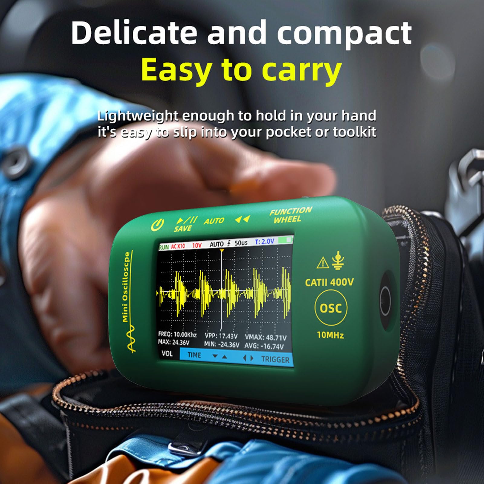 Handheld Digital Oscilosloscope, Przenośny Oscyloskop 10 MHz 2,8 -calowy Ekran z sondą testową + Sonda Oscyloskopu