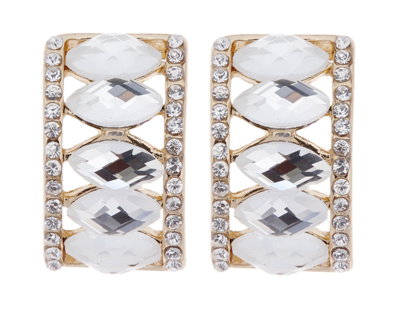 Orecchini A Clip Placcati Oro Con Cristalli Ovali - Magde Di Bello London, Misura 1,1x2 Cm, Per Orecchie Non Forate