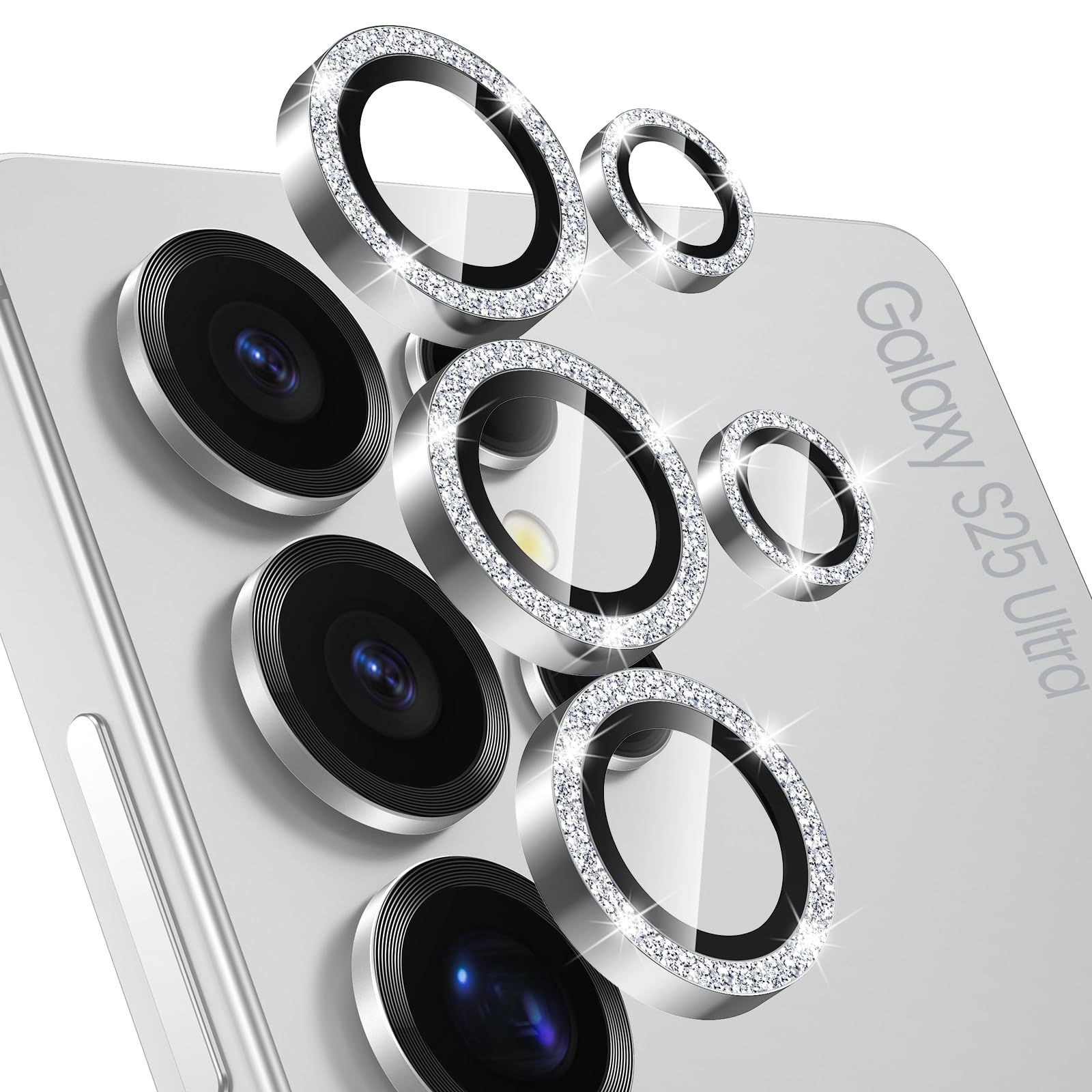 Tensea (3+2PCS Compatible with Samsung Galaxy S25 Ultra Camera Lens Protector, 9H Tempered Glass Camera Cover Screen Protector Metal Individual Ring [