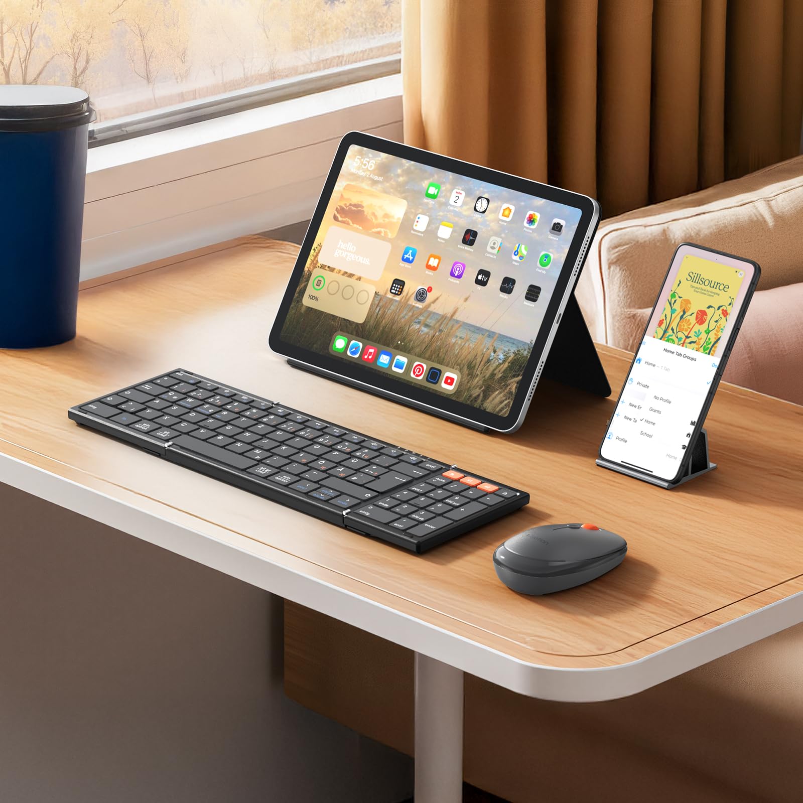 MEETION QWERTZ - Juego de teclado plegable con Bluetooth, teclado inalámbrico plegable con ratón, 2,4 GHz, diseño QWERTZ, compatible con Windows/Mac/iOS/Android/iPad, color negro