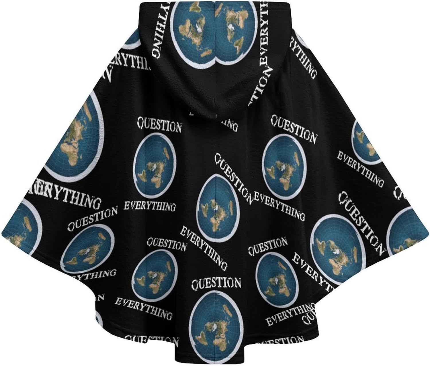 Question Everything Flat Earth Wearable Blanket with Hooded Flannel Blankets Cape with Pocket