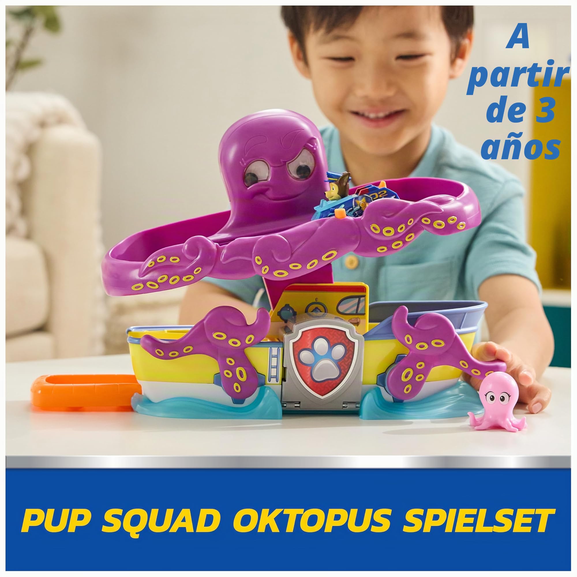 Paw Patrol Pup Squad - Juego de Pulpo con Pista de Carreras, rampa, Chase Pup Squad Racer y Calamar bebé, Adecuado para niños a Partir de 3 años