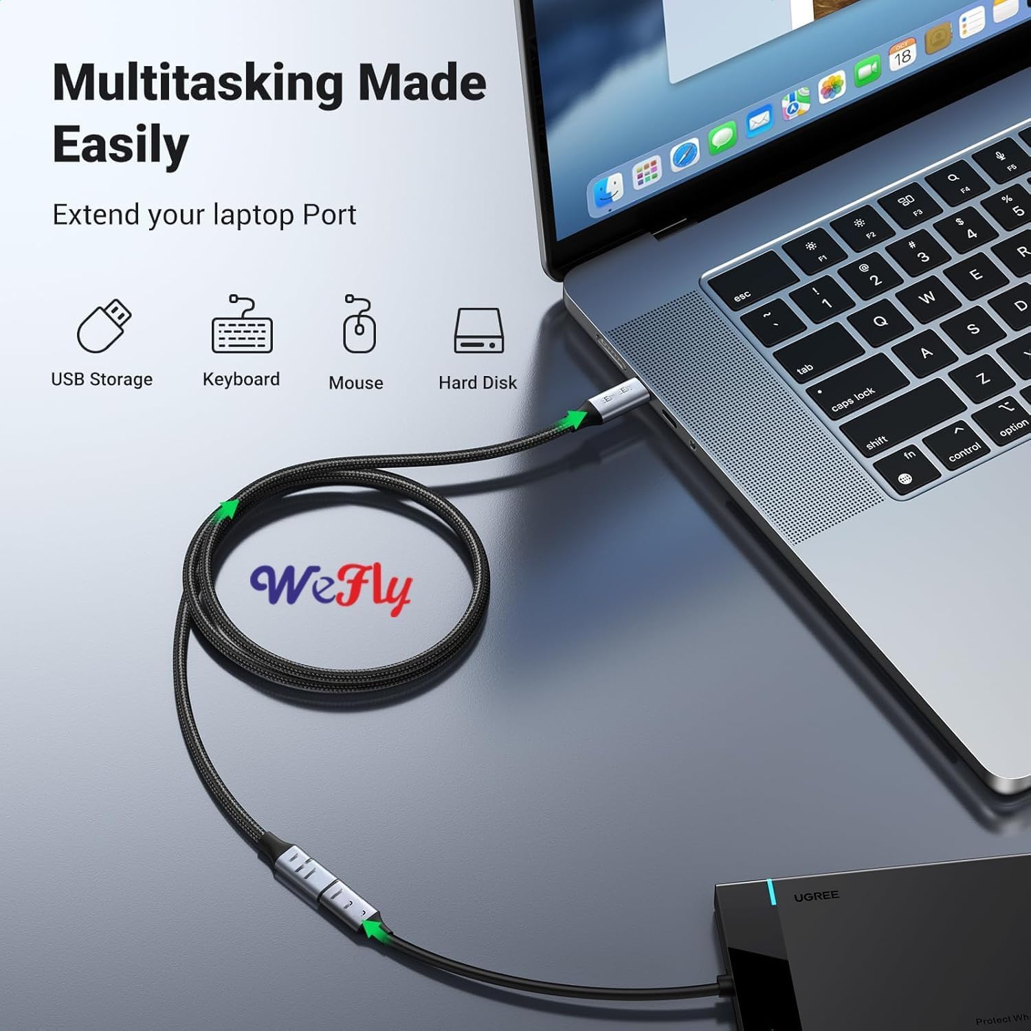 Wefly Type C Extension Cable(Gen 2/10Gbps) 50CM Nylon Braided Usb 3.2 Type C Male To Female Extension Cable Support 4K Video Pd 100W/5A Chargingfor Mcbook Pro/Air/M1 Ipad Pro,De ll,Black