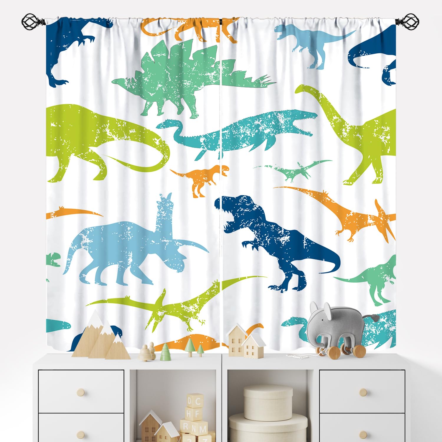 YCness Dinosaur Curtains for Boys Girls Children Nursery Room Decor Cartoon Dino Cute Wildlife Animal Theme Art Printed Window Drapes Decor Fabric Set