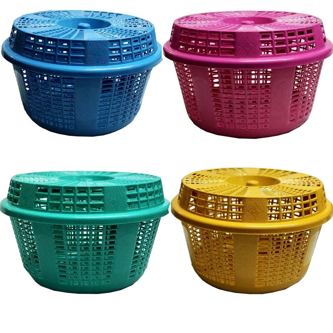 Skylii Round Plastic Basket With Lid Storage basket For vegetables, fruit, laundry, fish, eggs and multi purpose (set of 4, Multicolour)-image-48