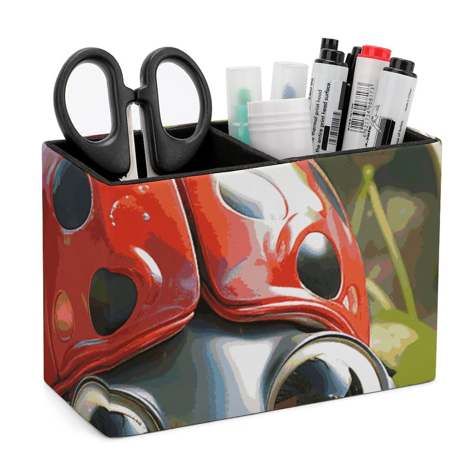 JTREHY Cartoon Ladybug Pencil Holder Exquisite Fashion Leather Pen Receptacle Soft High-End Pen Container for Office Home Accessories Or Housewarming Present