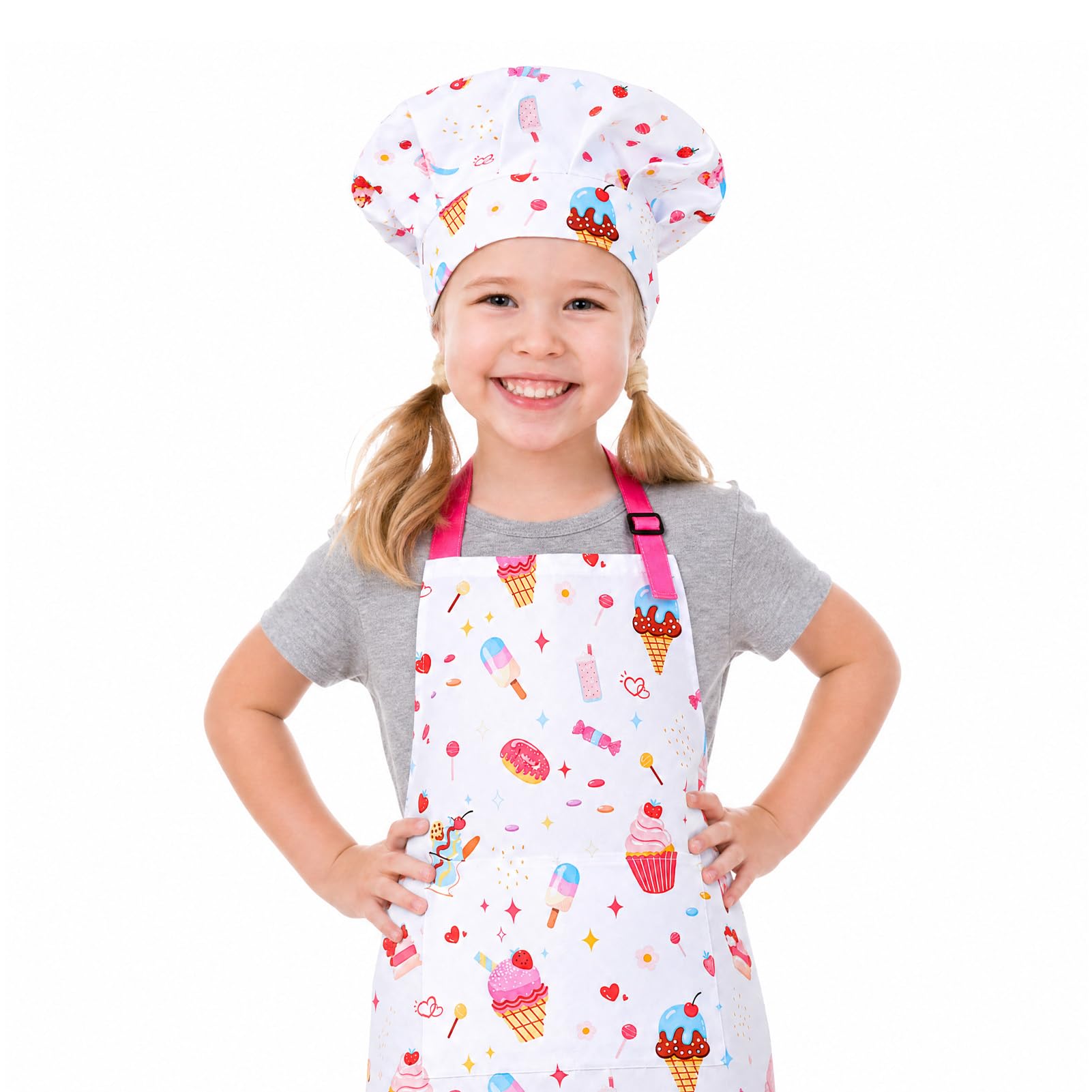 saerryor Cake Kids Apron and Chef Hat Cooking Apron with 2 Pockets,S