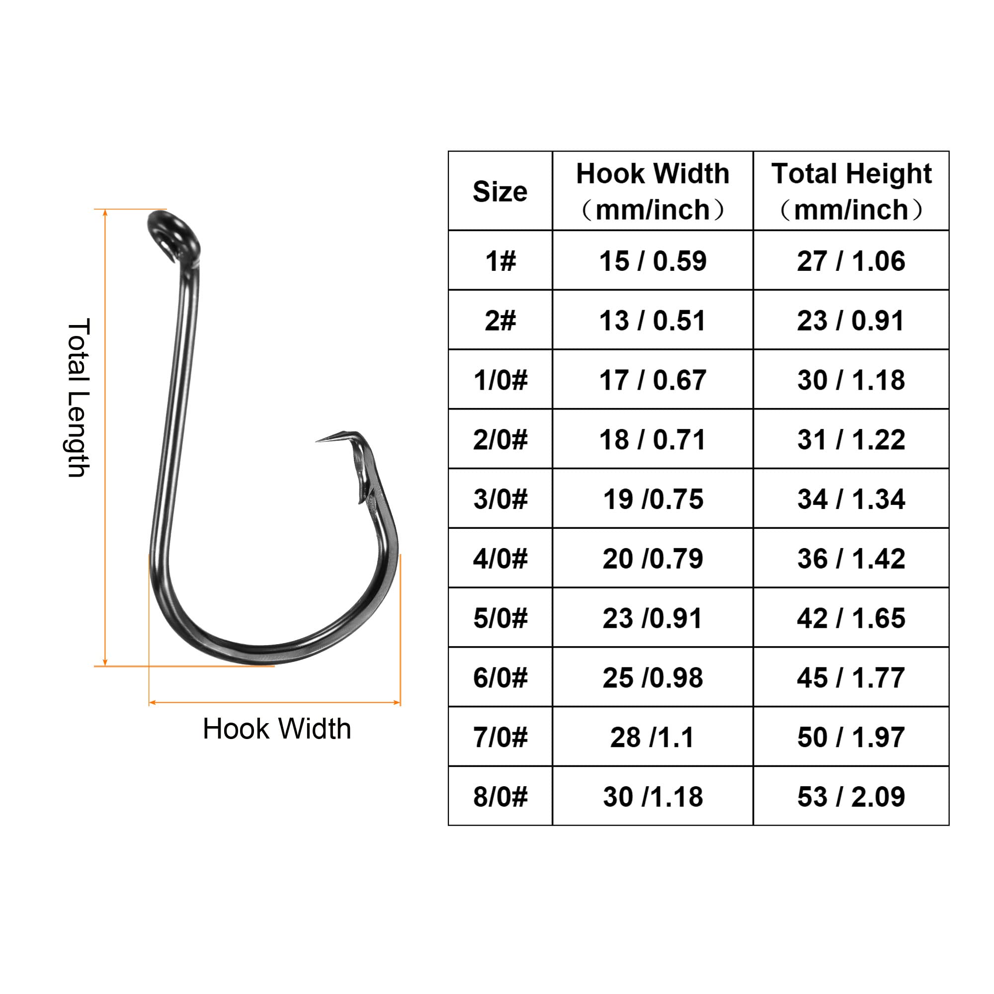 PATIKIL 8/0# Pesca Circular Anzuelos, 10 Paquetes 2.09" L Carbono Acero Compensado Anzuelo con Púas para Dulce Agua Salada Agua, Negro