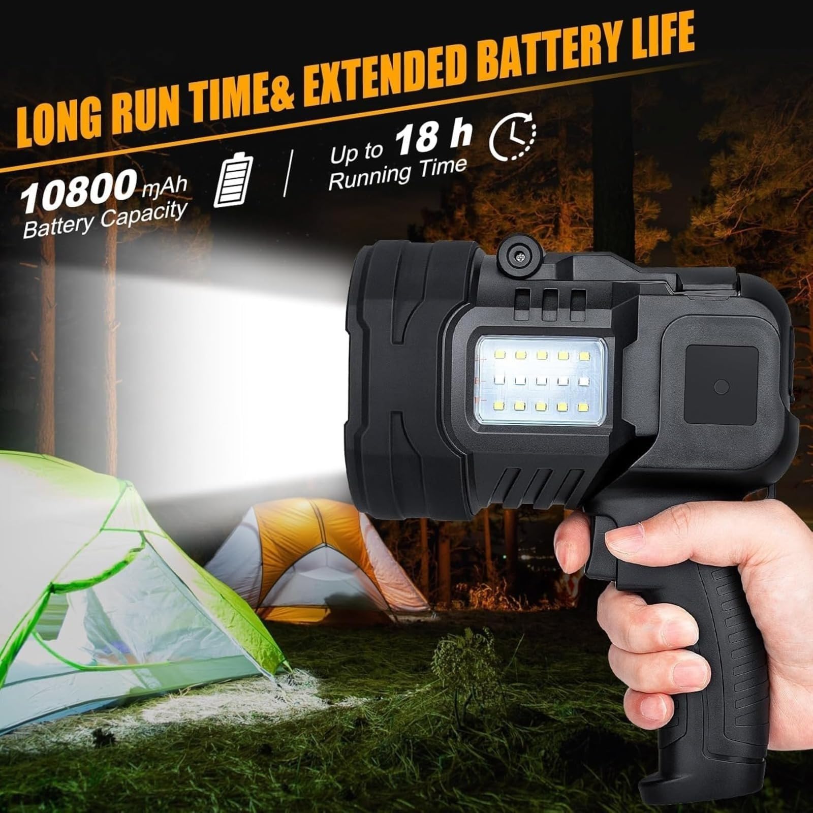 Potente linterna recargable, 1000.000 lúmenes, foco de mano de caza, portátil, superbrillante, linterna de trabajo impermeable para camping, vela, emergencia al aire libre, caza