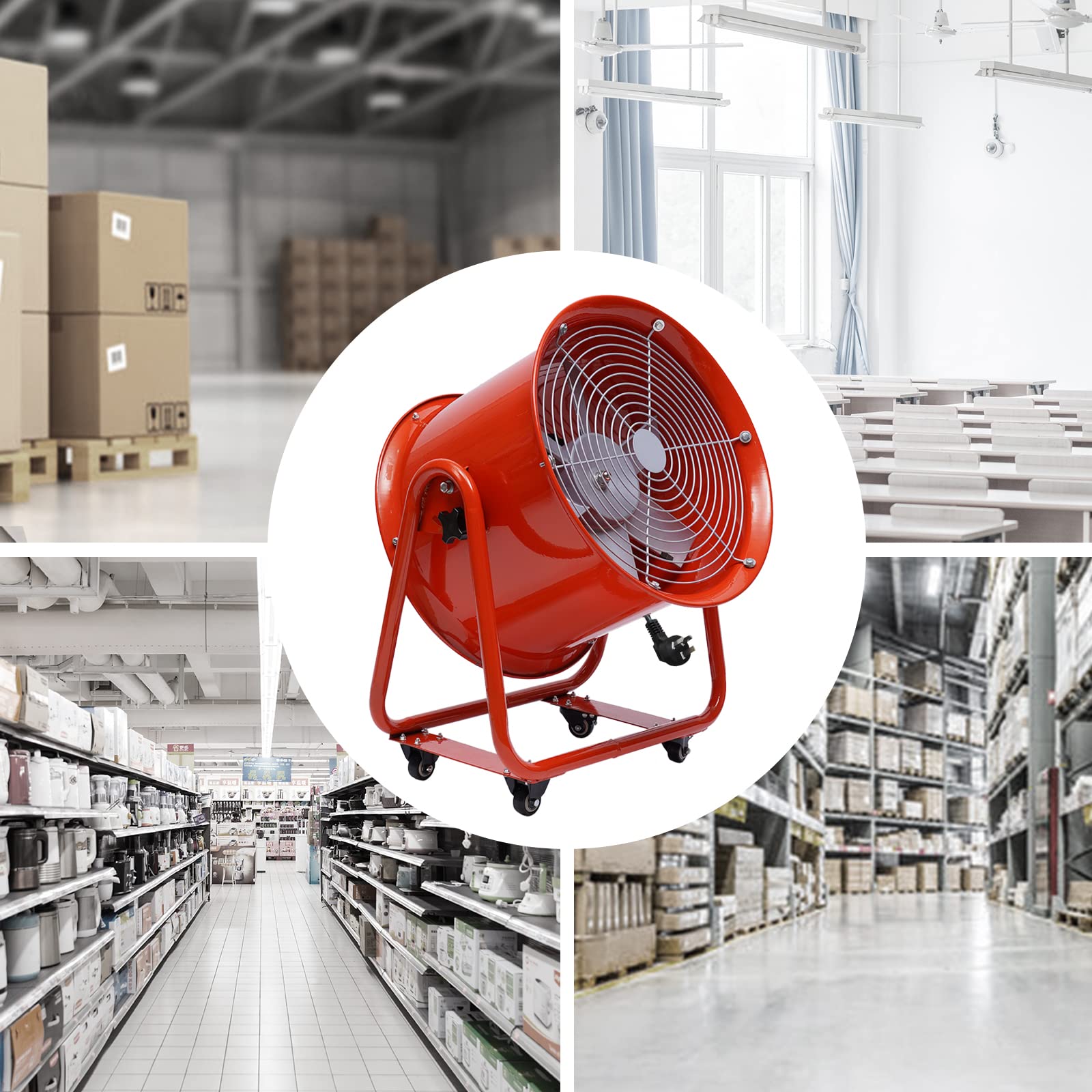 Baulüfter Baugebläse Axialgebläse 1100W 2800U/min Ø400mm Tragbare Industrieventilator Bauventilator Axialventilator Trommellüfter Ventilator Lüfter, Lüftkuhler für Fabriken, Keller, Werften