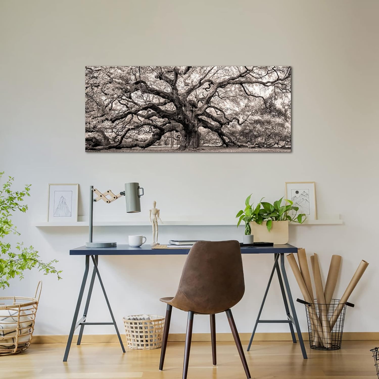 OuElegent Sepia Angel Oak Tree Canvas Wall Art Charleston South Carolina Landscape Picture Artwork Framed Art For Home Living Room Bedroom Decor 20"x48" (Brown) - Image 5