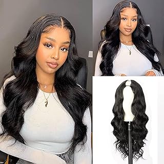 Body Wave V Part Wig Glueless Wig Clip in Extensions Thin Part Wig Long Wavy Black Wig Half Wigs for Black Women, No Leave Out V Part Wig Beginner Friendly No Sew in Synthetic Wigs(24 inch)