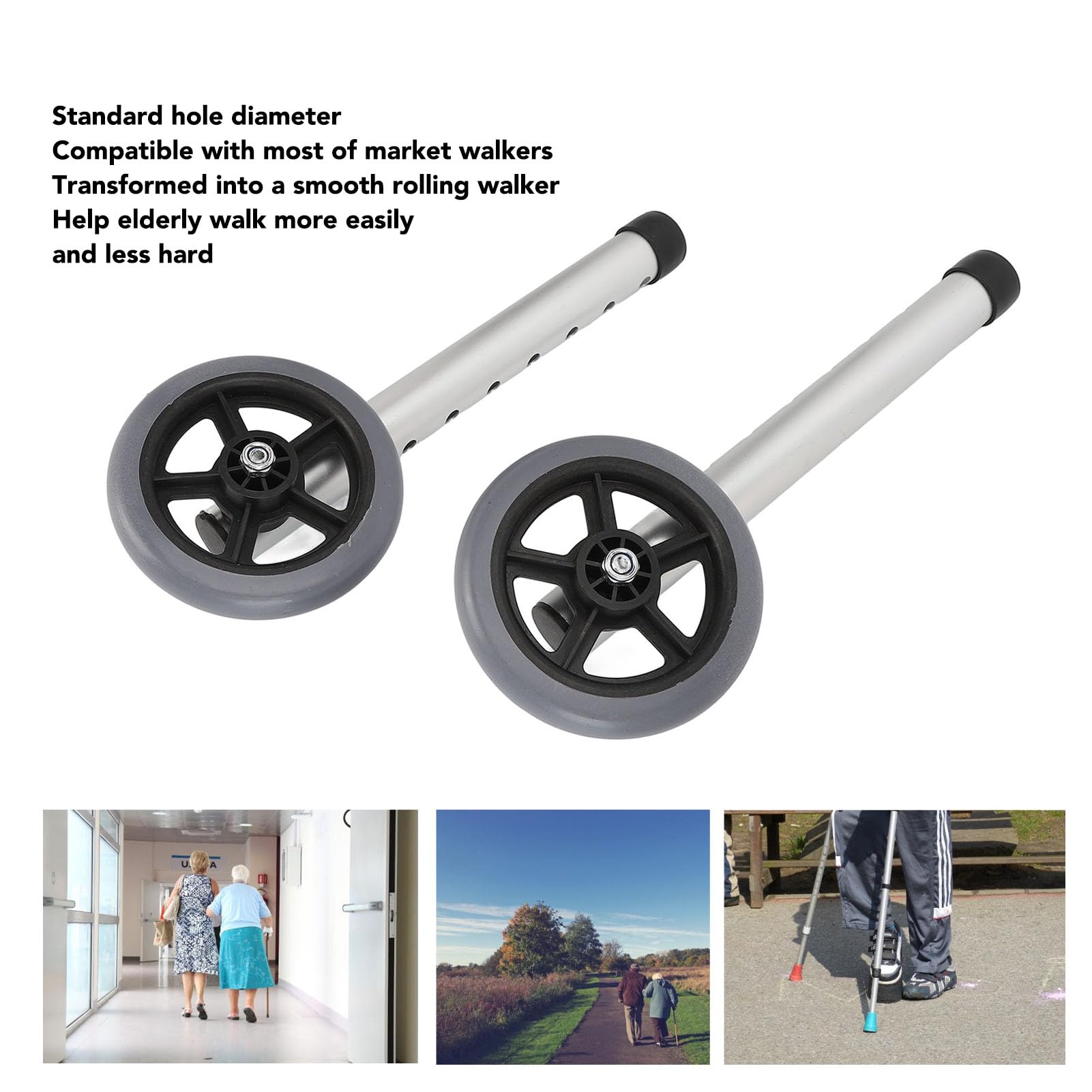 2 Ruedas para Andador, Accesorios de Repuesto para Andador, Ruedas Ajustables de Repuesto para Personas Mayores con Discapacidad, Patas de Aleación de Aluminio