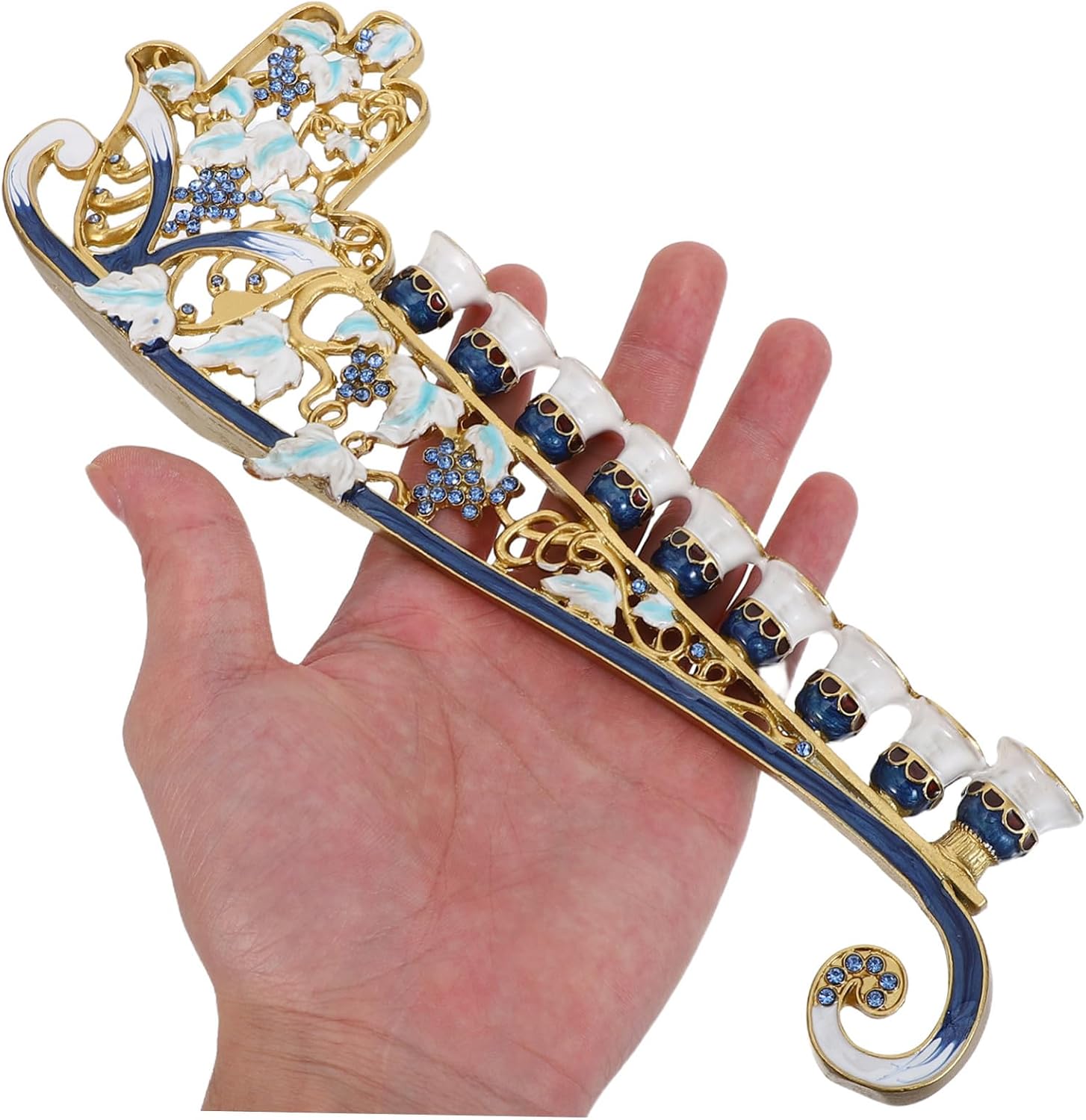 Hanukkiah Menorah 9 Branch Zinc Alloy Enamel Tabletop Candelabra