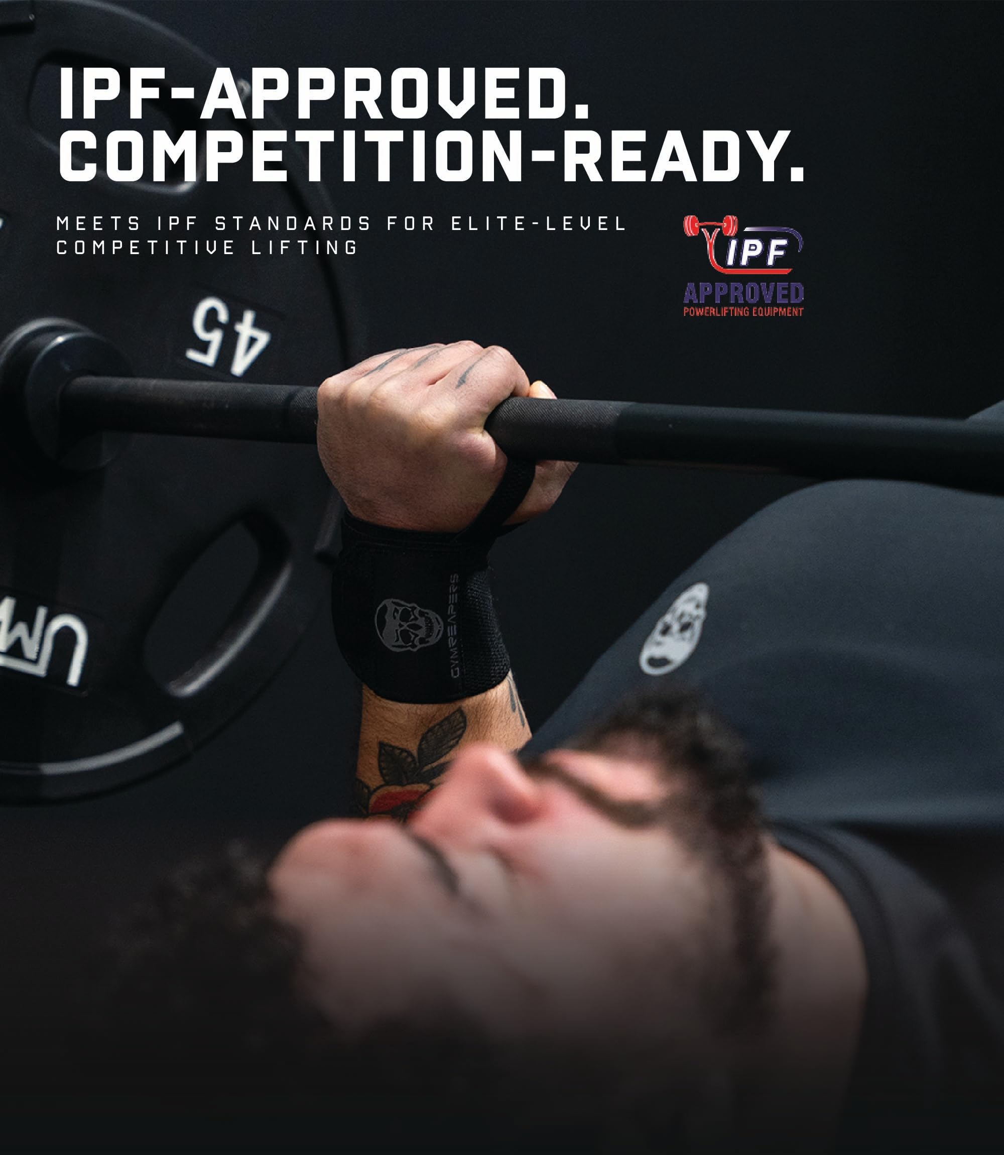 Gymreapers Weightlifting Wrist Wraps (IPF Approved) 18" Professional Quality Wrist Support with Heavy Duty Thumb Loop - Best Wrap for Powerlifting Competition, Strength Training, Bodybuilding