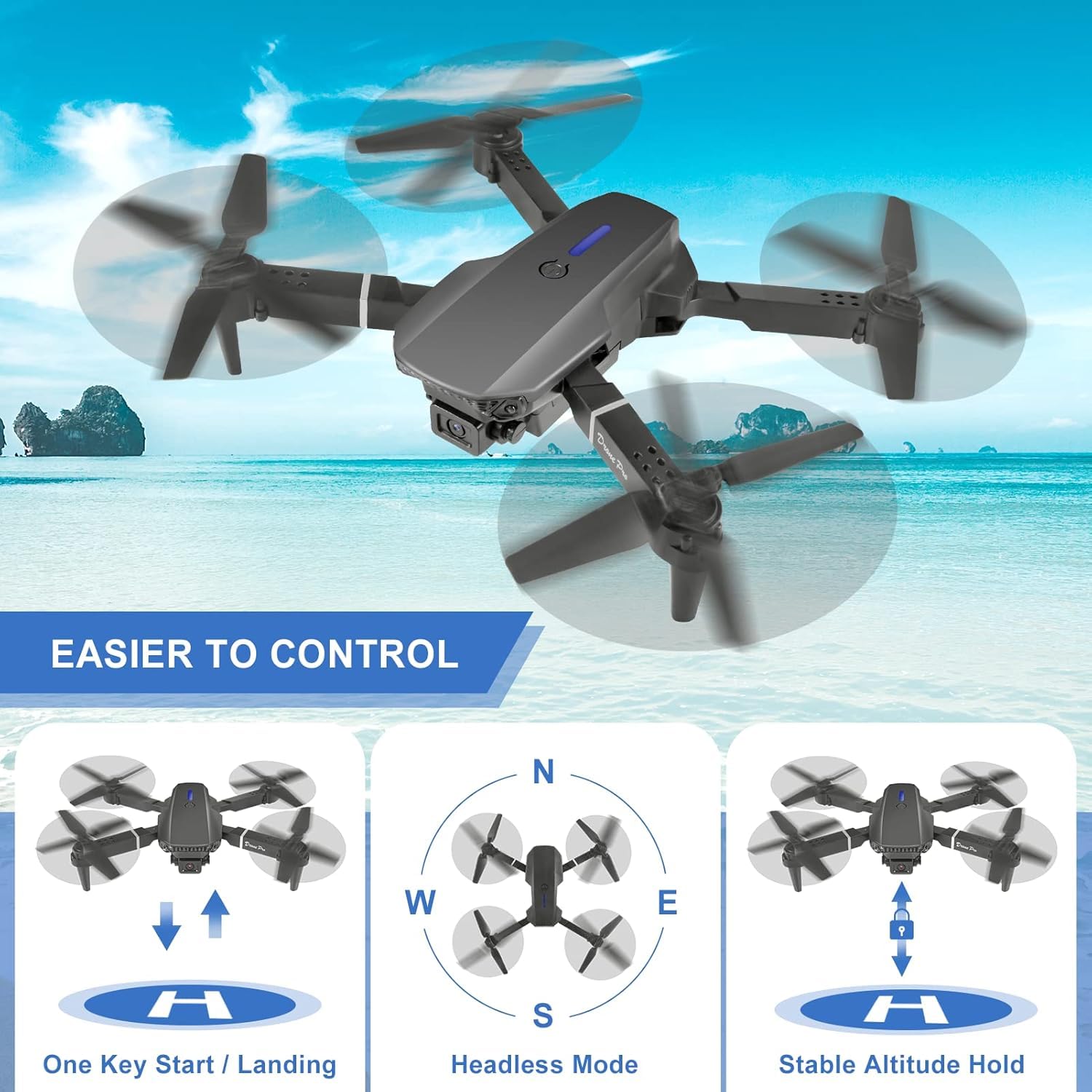 Drohne mit Kamera HD 4K,RC Faltbare FPV WiFi Live Ãœbertragung Drohne für Kinder Anfänger,2 Akku Lange Flugzeit,Headless Modus,Flugbahnflug,Hindernisvermeidung,One Key Start/Landen,Headless Modus