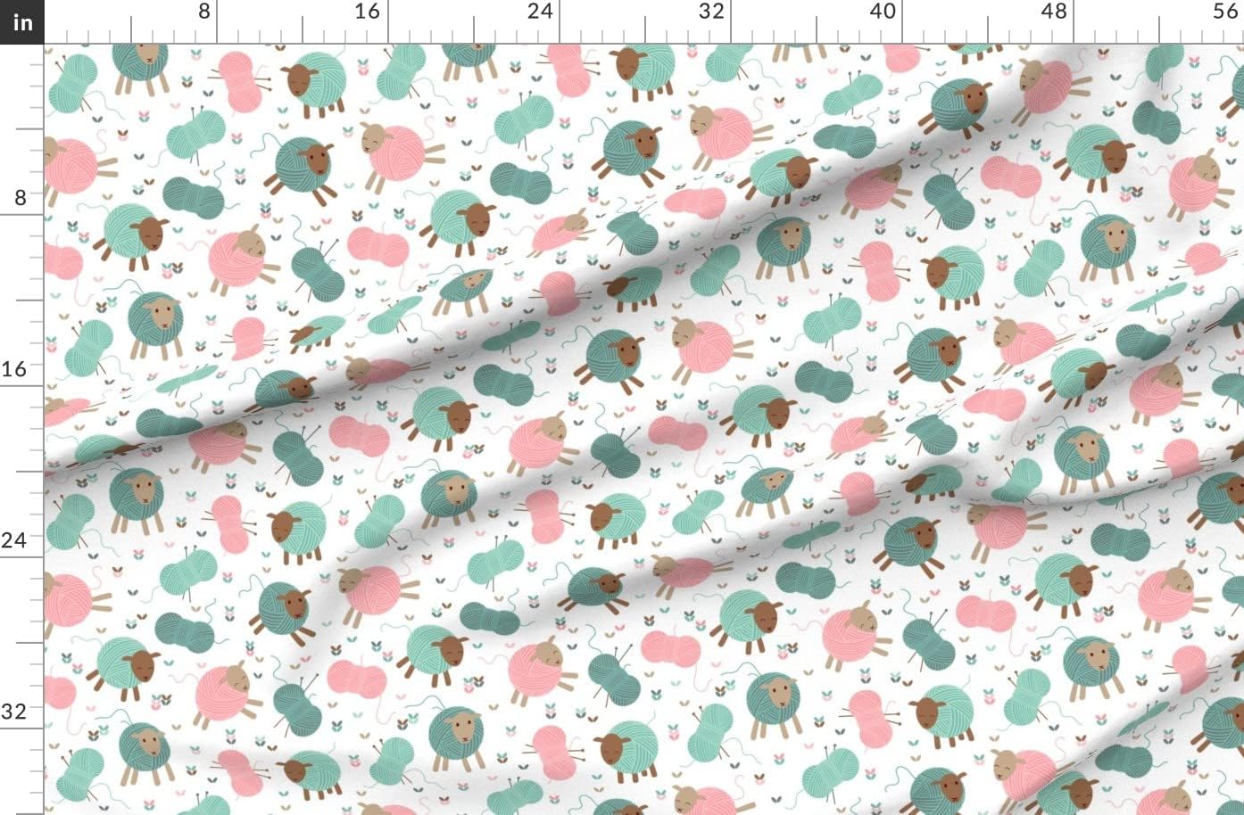 Spoonflower Fabric - Knitting Sheep Lamb Needles Animals Printed on Organic Cotton Sateen Fabric by The Yard - Sewing Quilting Apparel Home Decor