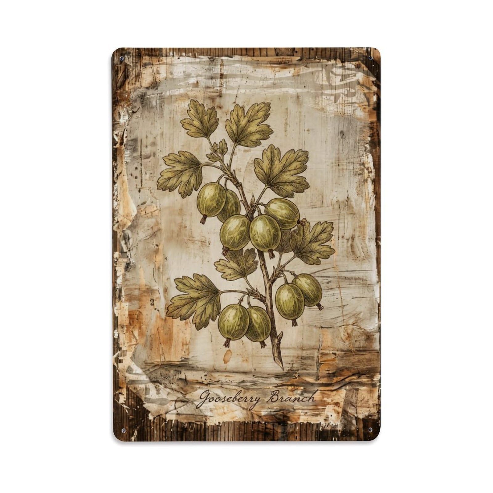 Gooseberry Branch Botanical 1 Vintage Metal Tin Sign Plaque Wall Decor for Cafe, Club, Garden Metal Poster 8x12Inch