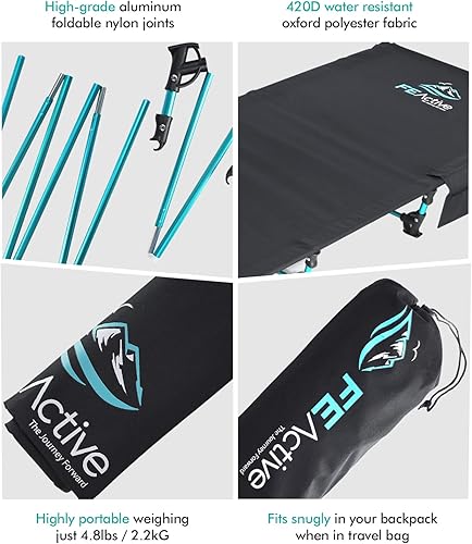Miniatura 3 de FE Active Catre plegable para campamento, ligera, compacta y portátil, cómodos catres de dormir para adultos y niños, cuna de campamento para
