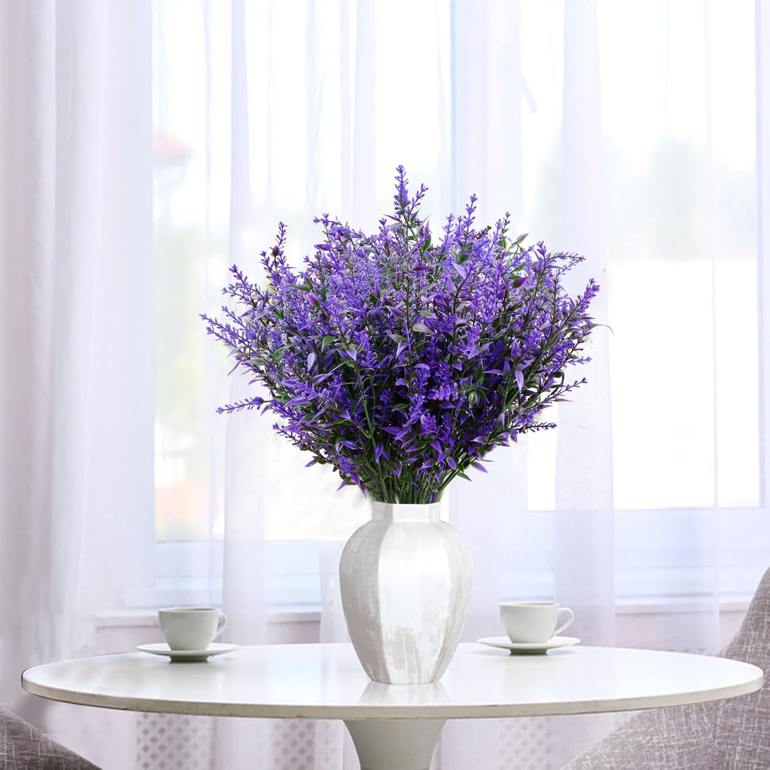 12 Bundles Artificial Lavender Flowers, UV Resistant Plastic Faux Flower Shrubs, Faux Plants Bouquets Indoor and Outdoor, Decorative Fake Greenery Flowers for Garden Bedroom Office Yard Porch Window