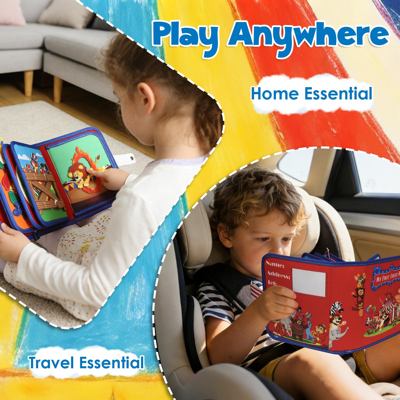Busy Book Montessori Giocattolo 1 anno in su, Quiet Book Baby, Busy Board interattivo, Libro in feltro Educazione precoce viaggi Giocattolo Auto e aereo,sviluppo motorio Regalo compleanno Natale
