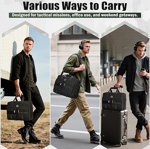 Miniatura 2 de RAINSMORE Bolsa táctica para computadora portátil de 15.617.3 pulgadas, maletín para computadora portátil, bolsa de mensajero militar, oficina de