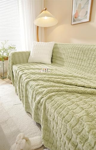 Miniatura 4 de Insun Fundas de felpa suave y gruesa para sofá, fundas lavables de piel sintética de una pieza, fundas protectoras para sofá de invierno con conejo,