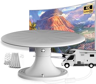 RV Antenna Omni Directional RV TV Antenna with Signal Amplifier, Roof Mounted Outdoor Reception for Camper Motorhome Trailer, Compatible with All TVs, Supports 4K 1080P HD, 10m Cable