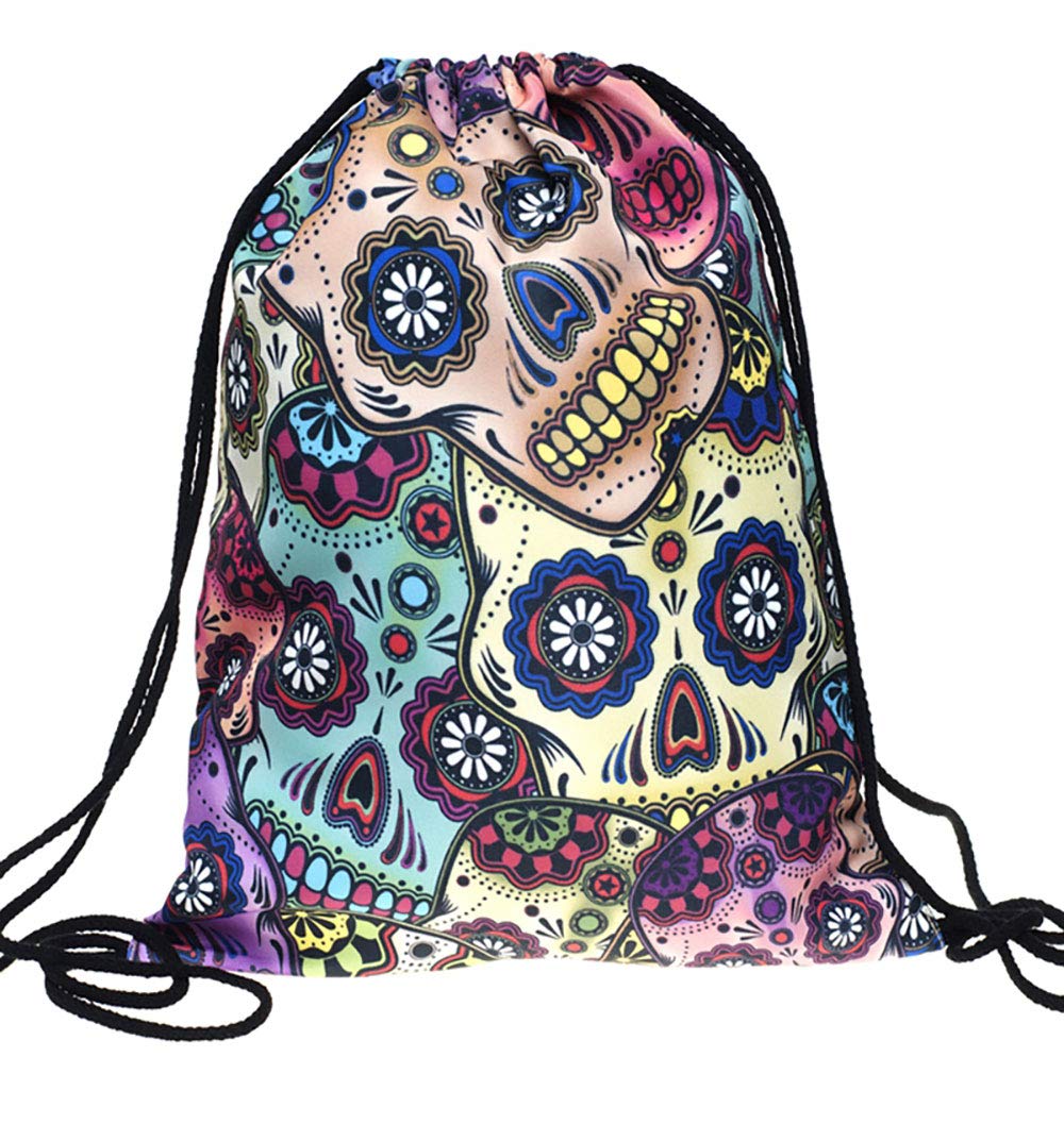 PREMYO Sac à Dos Sport à Cordon - Sac de Gym École Collège Femme Fille - Léger Pratique à Vélo Impression Crâne