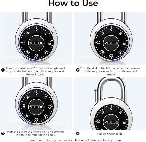 Miniatura 4 de Cerradura de combinación de dial - Candado para gimnasio y escuela - 1 paquete, negro