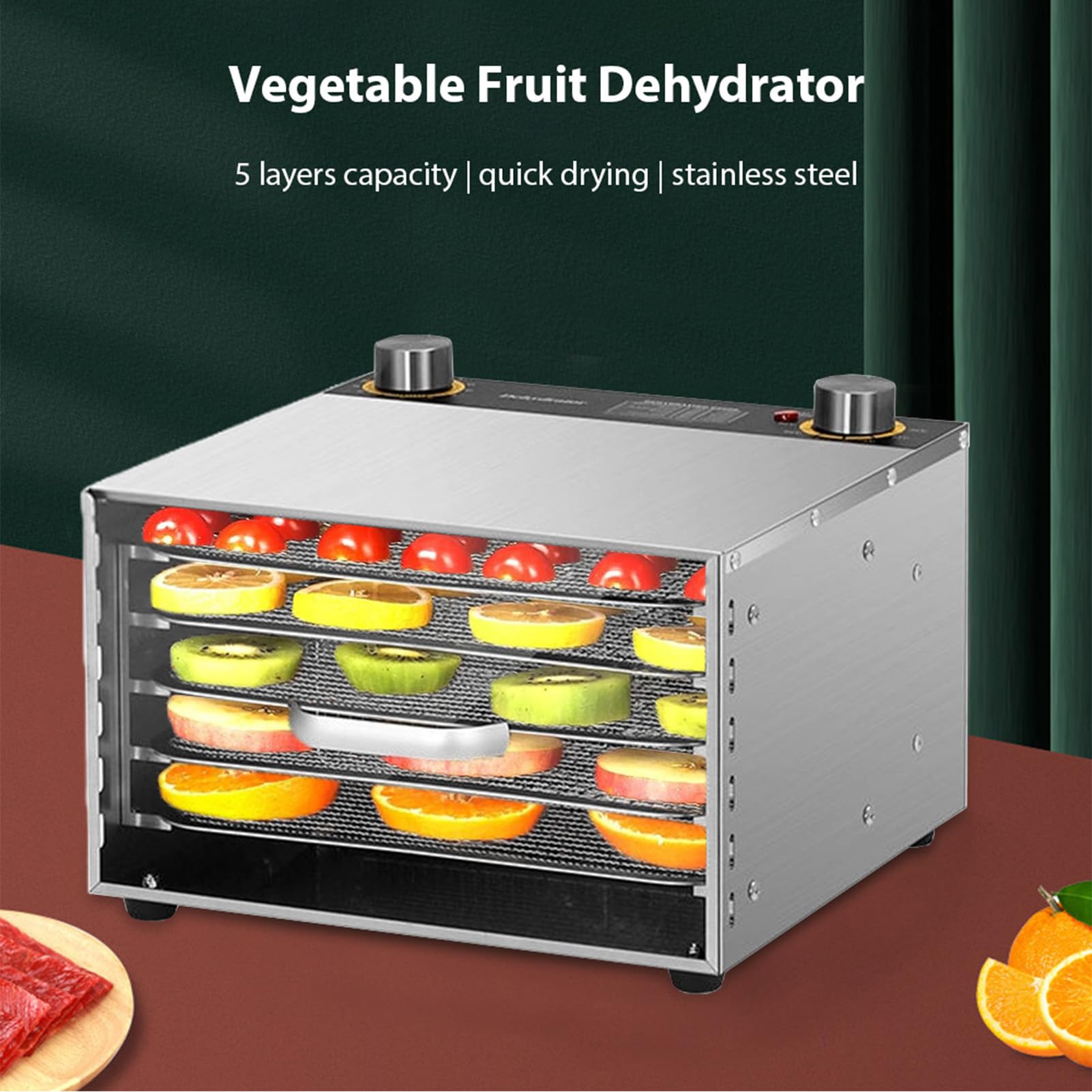 Disidratatore per Alimenti e Carne secca con timer 24 ore 8 Rastrelliere per l'essiccazione 450 W 30-90 ℃ Disidratatore per frutta e verdura Controllo della temperatura regolabile (Spina UE a 5