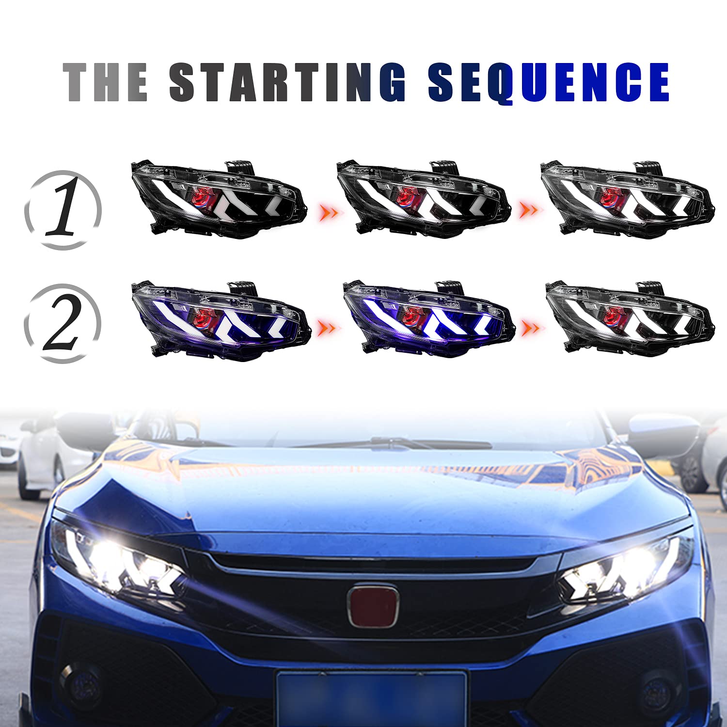 ARCHAIC Full LED Headlights Assembly for 10th Gen Honda Civic 20162020