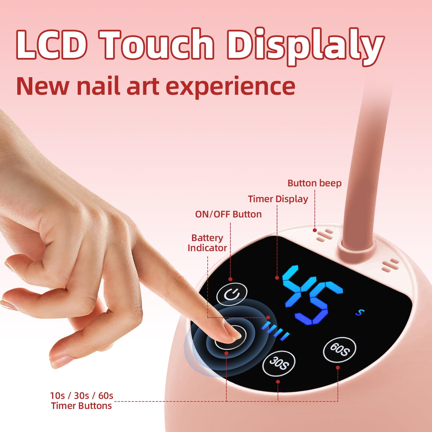 Mini Lampada UV Led Unghie,Display LCD,Sensore Automatico Intelligente, 36w Lampada Unghie Senza Fili, 12pcs Led Beads con Doppia Sorgente Luminosa UV, Uso Domestico e in Salone (Rosso)
