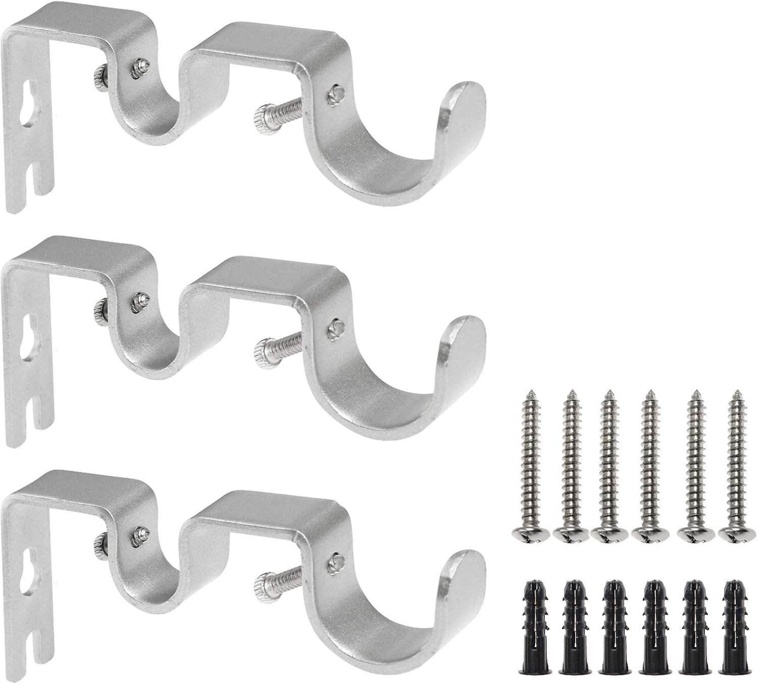 Augiimor 3PCS Silver Curtain Rod Bracket, Heavy Duty Double